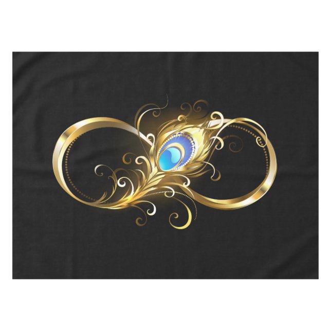 Toalha De Mesa Infinidade com a pena Pavão de Ouro (Frente (Horizontal))