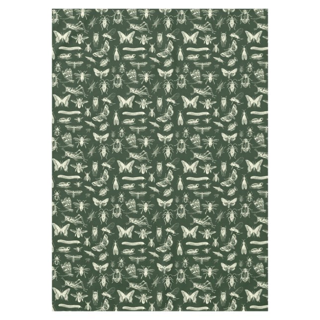 Toalha De Mesa Insetos Antigos Científicos Insetos Creme e Verde (Frente)