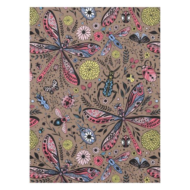 Toalha De Mesa Insetos de rabisco de mocha (Frente)