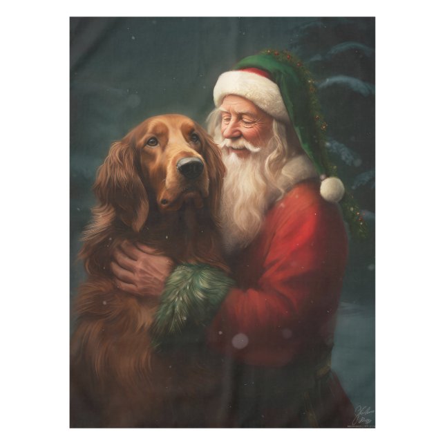 Toalha De Mesa Irish Red Setter Papai Noel Natal Festivo (Frente)