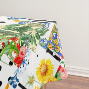 Toalha De Mesa Italiano,Arte Siciliana,retalhos,Flores de Verão 