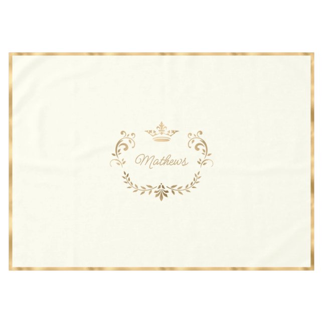Toalha De Mesa Ivory e Dourada Crown Crest Personalizados (Frente (Horizontal))