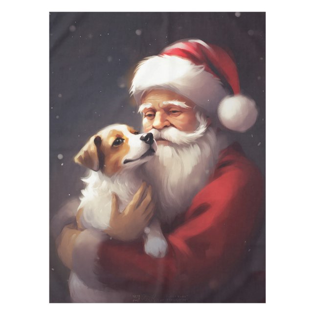 Toalha De Mesa Jack Russell Com Papai Noel Natal Festivo (Frente)
