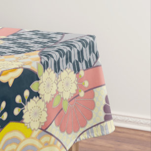 Toalha De Mesa Jantar Blue White Japonês Kimono Floral Cotton