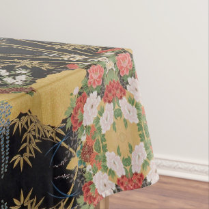 Toalha De Mesa Jantar Dourado de algodão Floral Japonês Vermelho 