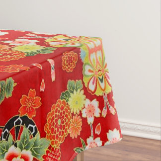 Toalha De Mesa Jantar Floral Japonês Vermelho Verde Laranja Verme