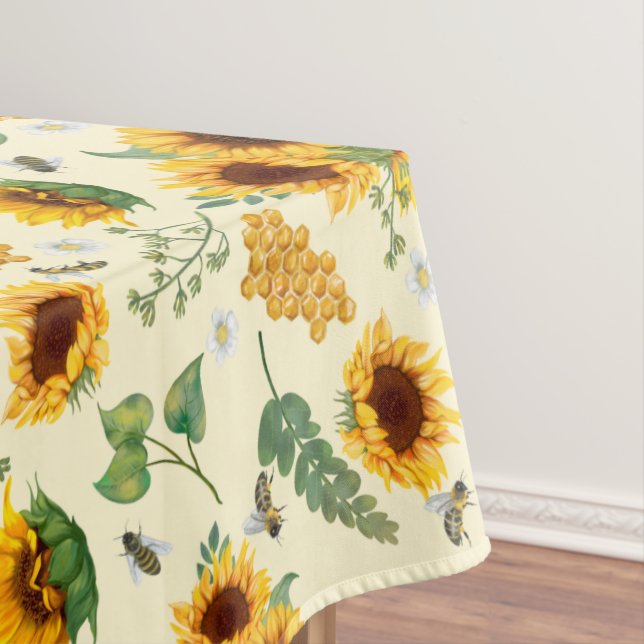 Toalha De Mesa Jardim Amarelo Girassóis Abelhas de mel Tablecloth (Posição Original)
