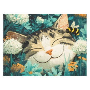 Toalha De Mesa Jardim de Flores de Gato Adormecido com Abelha em