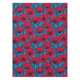 Toalha De Mesa Jardim de papoila vermelho em azul