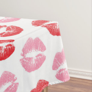Toalha De Mesa Lábios Vermelhos e Rosa, Padrão De Lábios, Batom,