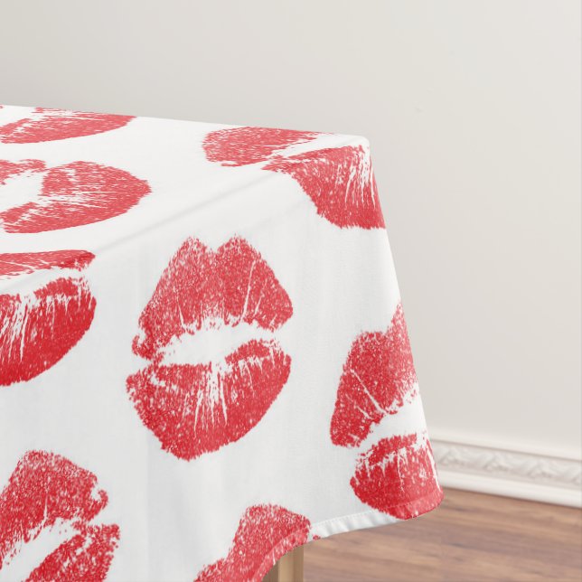 Toalha De Mesa Lábios Vermelhos, Padrão De Lábios, Batom Vermelho (Posição Original)