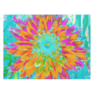 Toalha De Mesa Laranja Tropical e Dália Rosa Quente