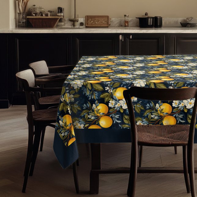 Toalha De Mesa Laranjas vibrantes mediterrânicas frutas marinho a (Mediterranean vibrant oranges fruits navy blue tablecloth)