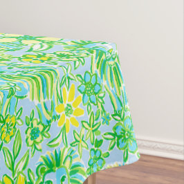 Toalha De Mesa Leão Amarelo e Verde Préppy com Flores Costeiras