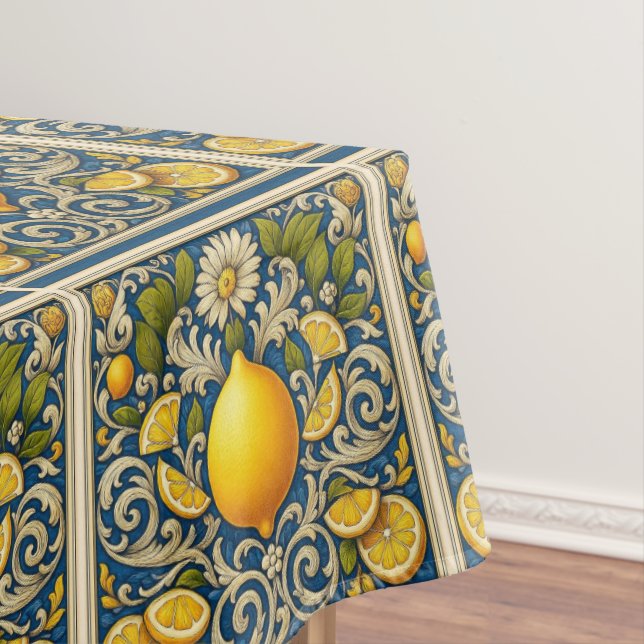 Toalha De Mesa Lemon Amalfi Blue Mediterranean Art Nouveau (Posição Original)