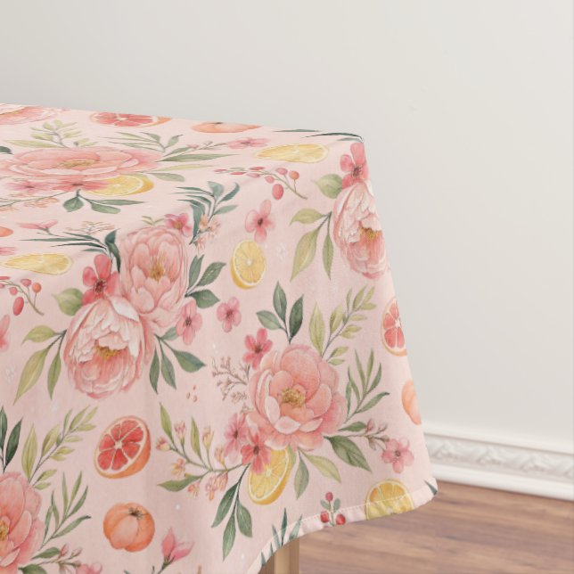 Toalha De Mesa Lemon  Floral pink Peony rustic Pattern  (Posição Original)