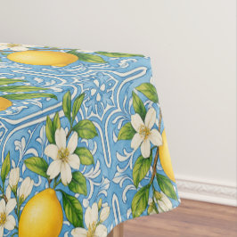 Toalha De Mesa Lemon Watercolor Blue Mediterranean Tile Pattern