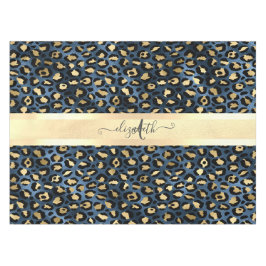 Toalha De Mesa Leopard Padrão Monograma Dourado Azul