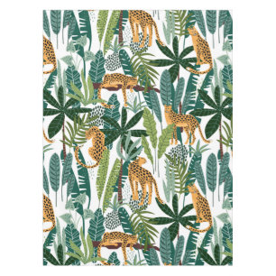 Toalha De Mesa Leopardo castanho em folhas da selva tropical