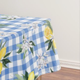 Toalha De Mesa Limões Amarelos e Gingham Azul