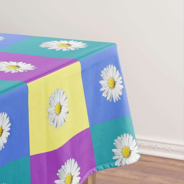 Toalha De Mesa Linda Amarela Roxa Azul Boho Margarida  (Posição Original)