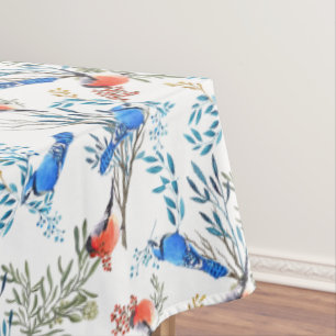 Toalha De Mesa Lindas Aves de Aquarela e Padrão Foliar