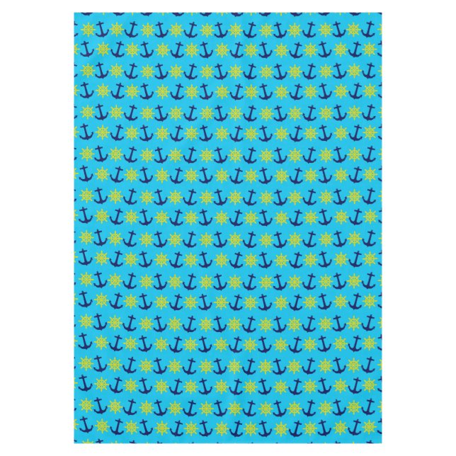 Toalha De Mesa Lindo Tema Náutico de Âncora e Roda (Frente)