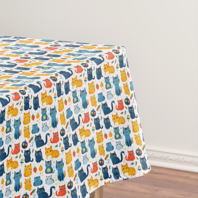 Toalha De Mesa Lindos gatos kawaii brincando com brinquedos branc (Posição Original)