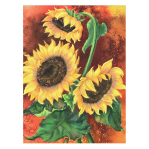 Toalha De Mesa Lindos Três Girassóis - Pintura de Arte Migrada