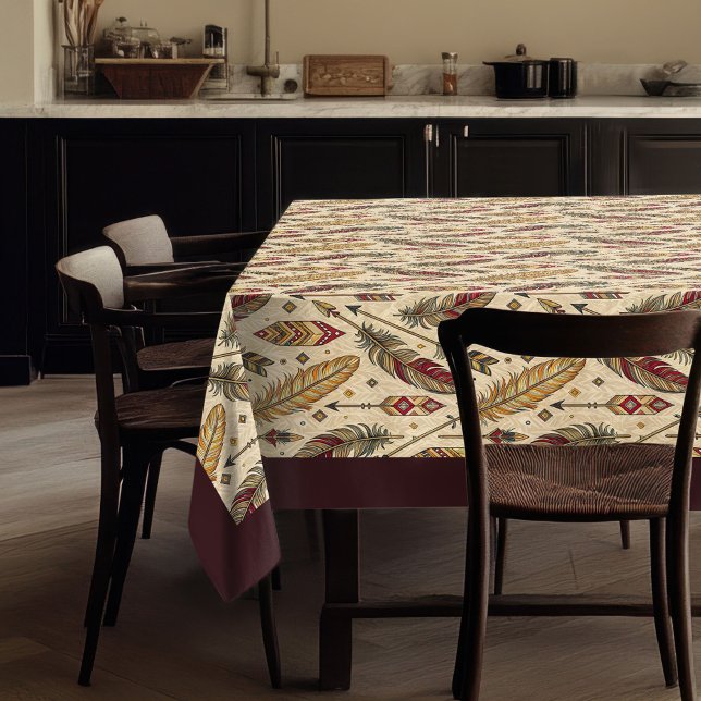 Toalha De Mesa Linen de Mesa de Pele e Seta Inspirada Nativa (Native-Inspired Feather and Arrow Table Linen Tablecloth)