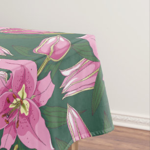 Toalha De Mesa Lírios Floridos em Verde Escuro