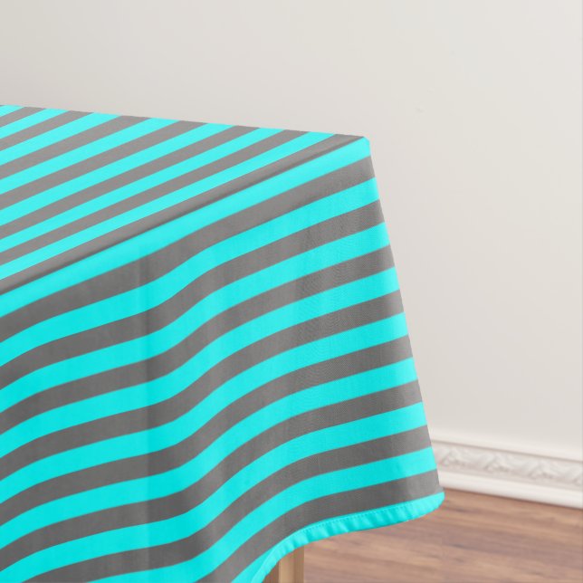 Toalha De Mesa Listra Azul Água e Cinza (Posição Original)