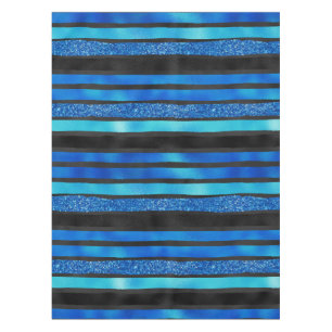 Toalha De Mesa Listrado Azul e Preto
