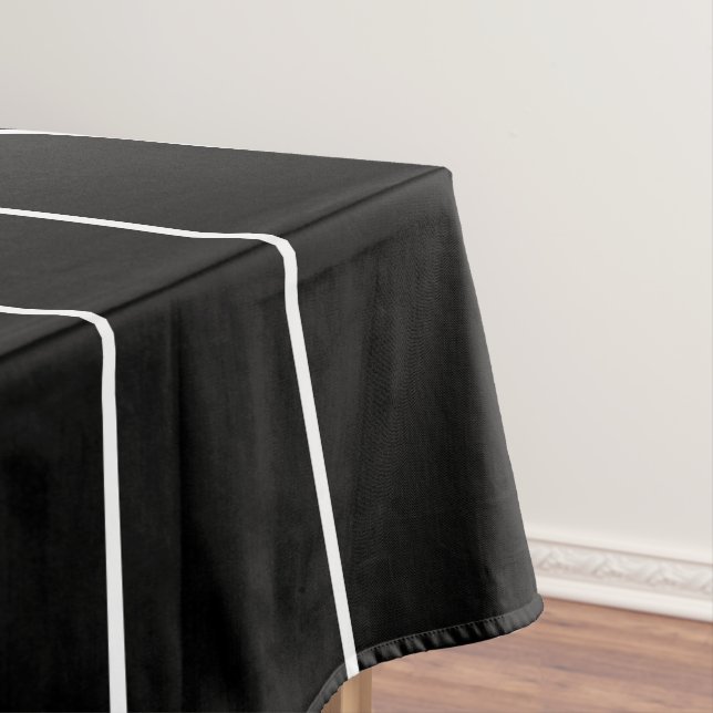 Toalha De Mesa Listras Brancas Simples em Fundo Preto (Posição Original)
