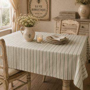 Toalha De Mesa Listras de Campo Francês Sage Silenciadas Rustic
