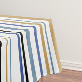 Toalha De Mesa Listras de Cor de Praia Azul Dourado e Branco