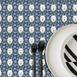 Toalha De Mesa Lobo Ártico Branco Místico Flor-de-Neve Azul de In