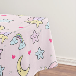 Toalha De Mesa Lua, Estrelas e Nuvens Padrão em Pastel Rosa