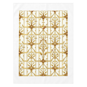 Toalha de Mesa Luxo Art Déco Dourado Floral Treliç