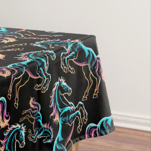 Toalha De Mesa Luz Neon de Cavalo Glitch Estilo Retro