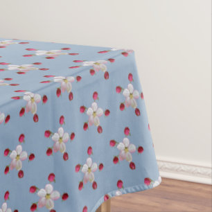 Toalha De Mesa Maçã Rosa e Branca em Flor sobre Azul Claro