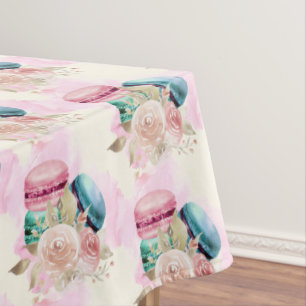 Toalha De Mesa Macarões e Flores Coloridos Padrão de Aquarela