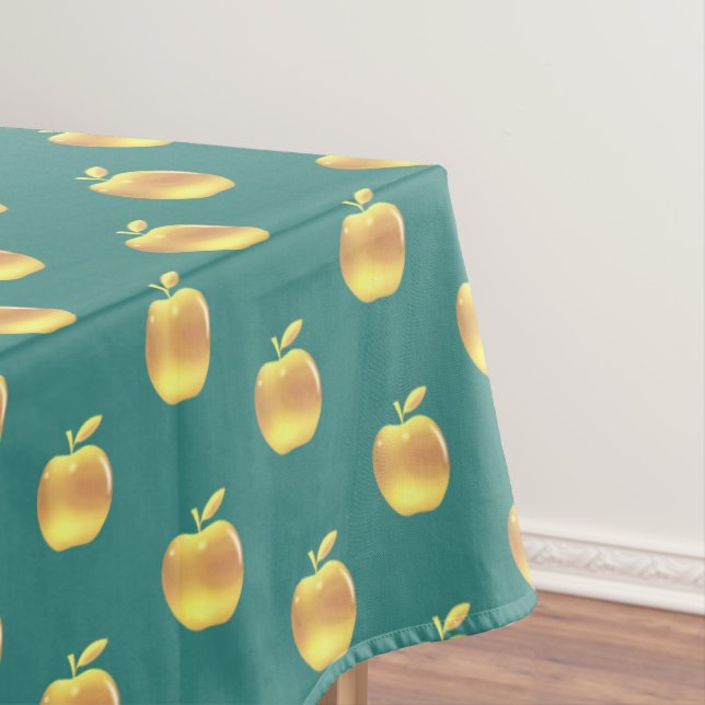 Toalha De Mesa Maçãs Douradas sobre Verde Esmeralda Turquesa (Posição Original)