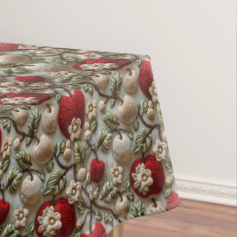 Toalha De Mesa Maçãs Vermelhas e Flores Brancas Falso Crochê