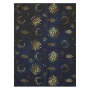 Toalha De Mesa Magia Dourada Sol-Lua Estrelas Azul Escuro