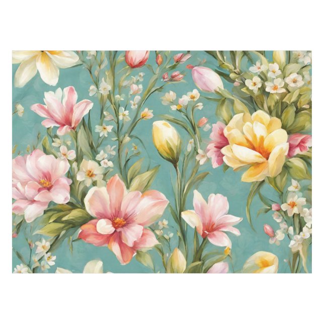 Toalha De Mesa Magnólia Amarela refinada com flores brancas (Frente (Horizontal))