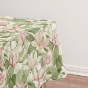 Toalha De Mesa Magnolias Brancas e Rosa Vintage