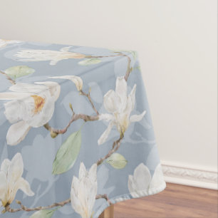 Toalha De Mesa Magolia Branca Pintada à Mão na Tableta Azul-Céu