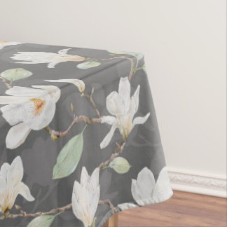 Toalha De Mesa Magolia Branca Pintada à Mão na Tableta Escura