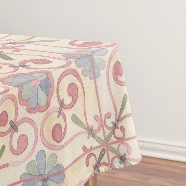 Toalha De Mesa Maiolica Amarela Italiana Espanhola Rosa (Posição Original)